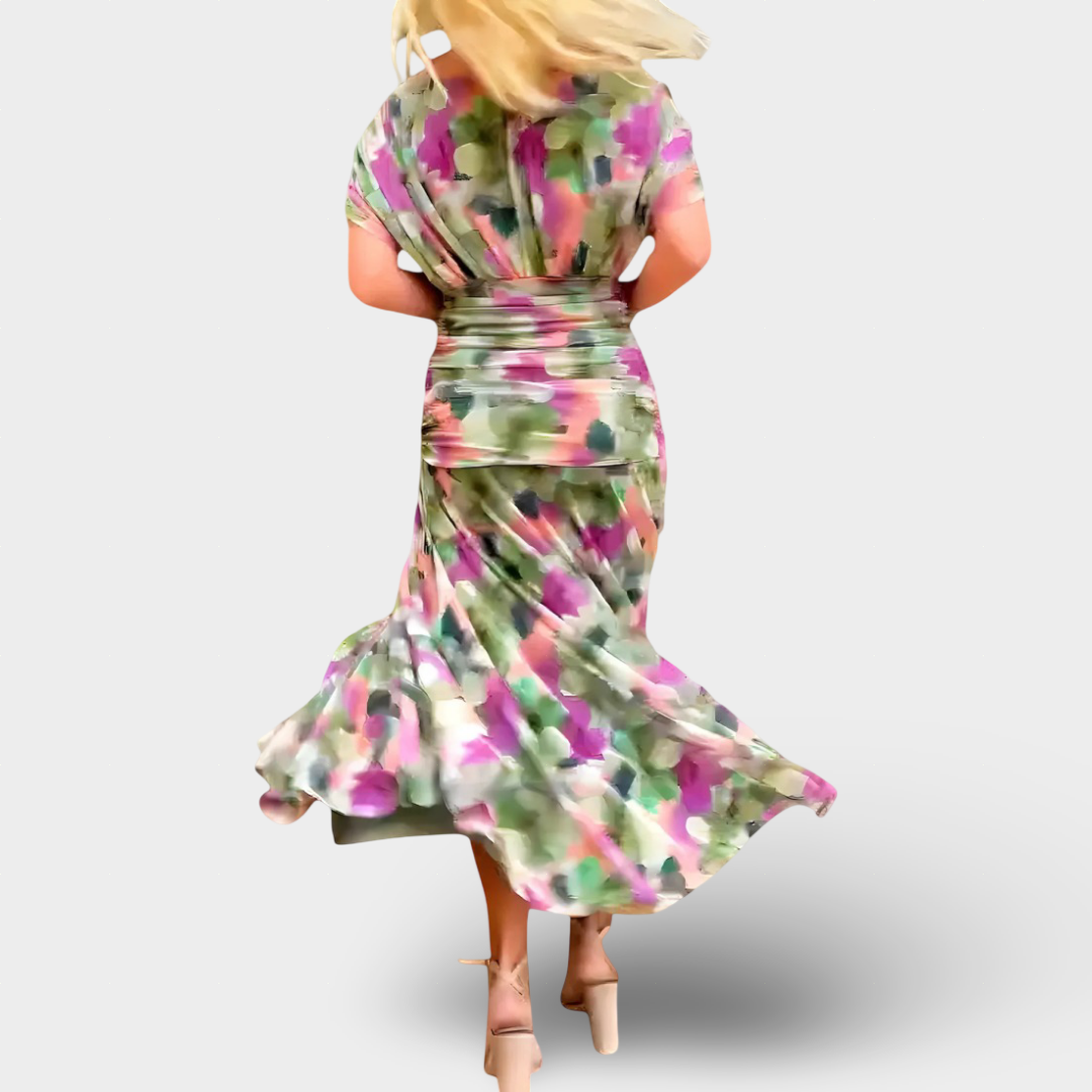 Florendra - Dlouhé šaty s květinovým vzorem a výstřihem do V