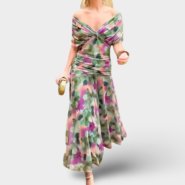 Florendra - Dlouhé šaty s květinovým vzorem a výstřihem do V