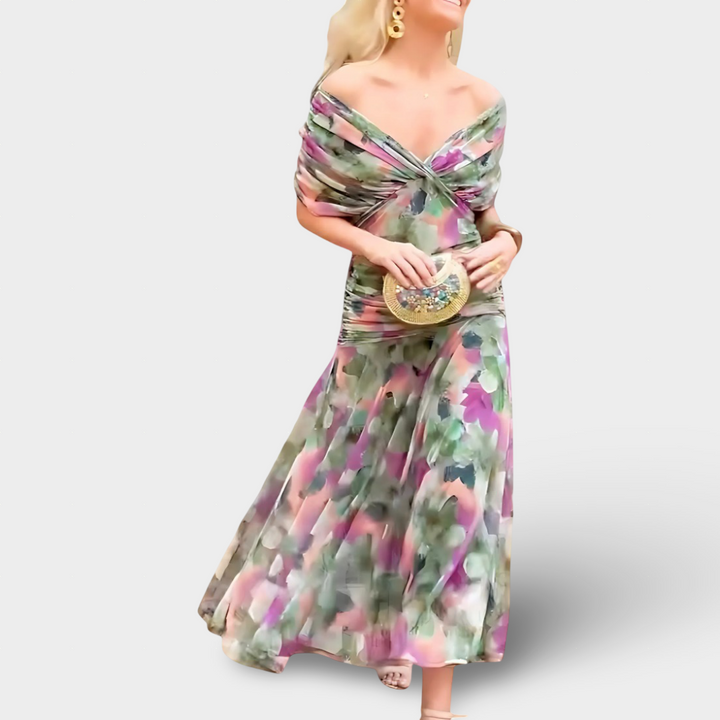 Florendra - Dlouhé šaty s květinovým vzorem a výstřihem do V