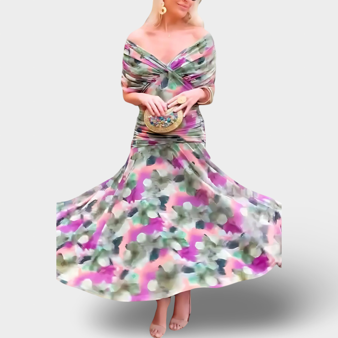 Florendra - Dlouhé šaty s květinovým vzorem a výstřihem do V