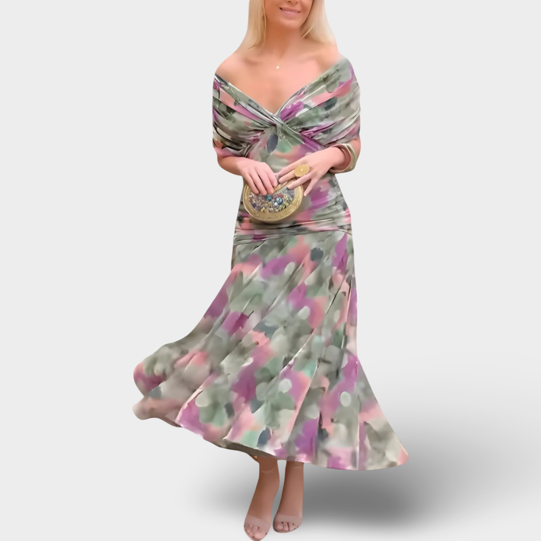 Florendra - Dlouhé šaty s květinovým vzorem a výstřihem do V