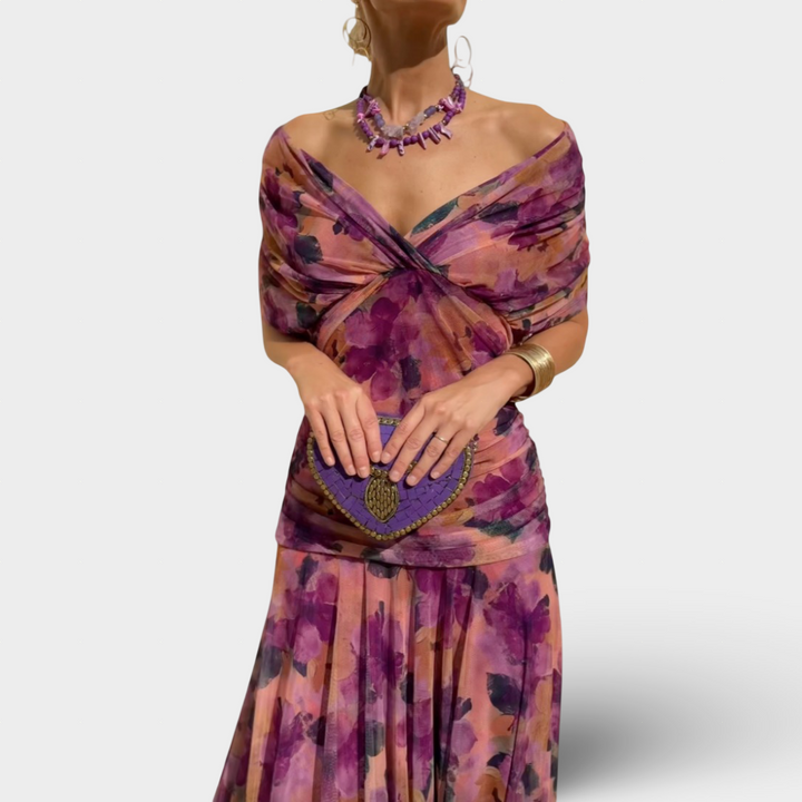 Florendra - Dlouhé šaty s květinovým vzorem a výstřihem do V