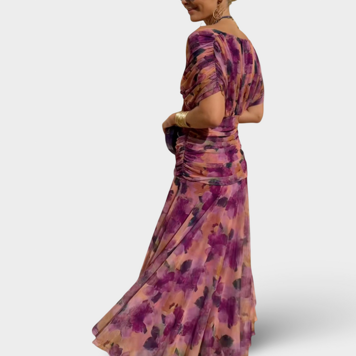 Florendra - Dlouhé šaty s květinovým vzorem a výstřihem do V