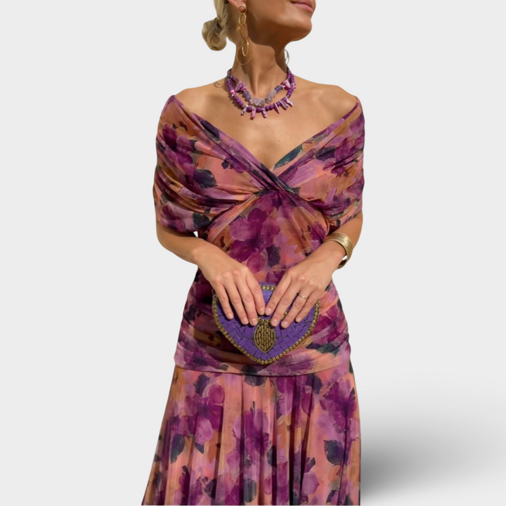 Florendra - Dlouhé šaty s květinovým vzorem a výstřihem do V